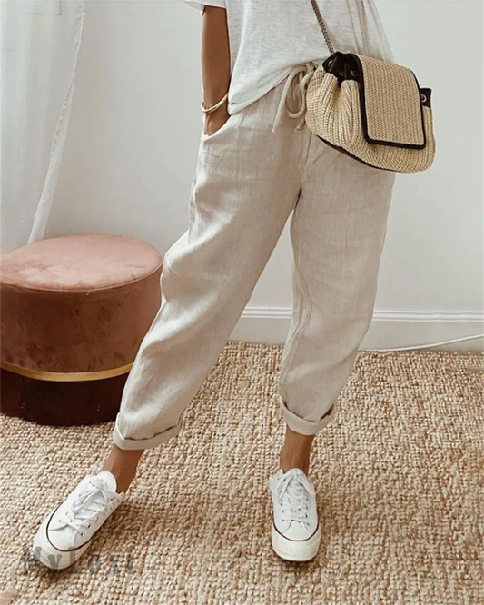 📢📢50% OFF !!!⏰ Casual Cotton and Linen Pants for Women – Breathable, High-Waisted & Ankle-Length Elegance ✨☀️