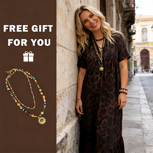 📢📢40% OFF !! ⏰📿Women's V-Neck Leopard Print Maxi Dress With Free Necklace