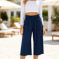 📢📢40% OFF !! ⏰Women's High Waisted Wide Leg Linen Elastic Smock Waist Capri Pants