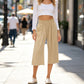 📢📢40% OFF !! ⏰Women's High Waisted Wide Leg Linen Elastic Smock Waist Capri Pants