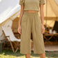 📢📢40% OFF !! ⏰Women's High Waisted Wide Leg Linen Elastic Smock Waist Capri Pants