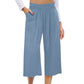 📢📢40% OFF !! ⏰Women's High Waisted Wide Leg Linen Elastic Smock Waist Capri Pants