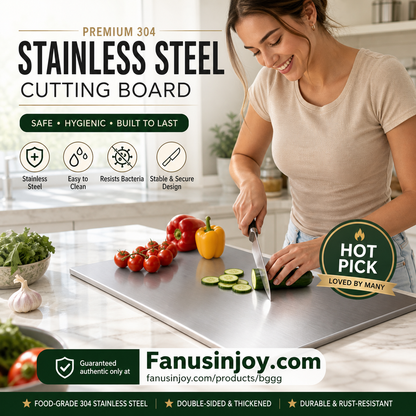 📢📢40% OFF !!⏰👩‍🍳🔪Must‑Have Cooking Tool！🥩🥦Safer, Cleaner & More Convenient!💥304 Stainless Steel Cutting Board