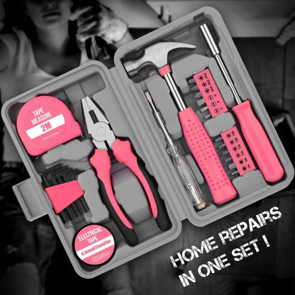 📢📢40% OFF !! ⏰Portable 24-Piece Household Tool Kit – Storage Case Included, Hammer, Screwdriver, Pliers, Tape Measure & Bits for DIY Home Repairs