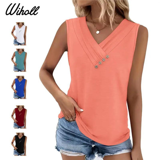 🏆Last Day Special Price ￡11.99!!💐2026 Women’s Button Down V Neck Loose Fit Tank Top