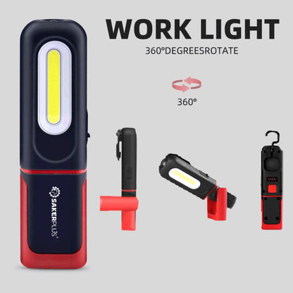 📢📢40% OFF !! ⏰ SAKERPLUS Rechargeable Work Light, 3000LM COB LED Magnetic Mechanic Light with 360° Swivel Hook, 180° Adjustable Stand, Flashlight Mode, USB-C Charging, IP54 Water-Resistant for Car Repair, Garage & Camping