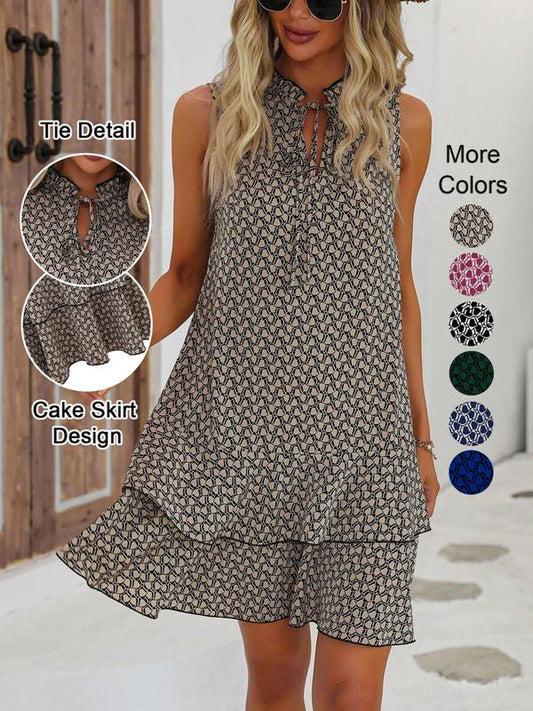 📢📢40% OFF !! ⏰Women’s Geometric Print Bow Dress – Stylish, Elegant & Effortlessly Chic ✨👗