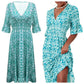🔥Vacation Casual Print V-Neck Waist Wrap Long Dress