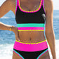 📢📢40% OFF !! ⏰Color Block Patchwork Nylon Sporty 3-Piece Bikini Set - High Waisted & Tummy Control Swimsuit👙🌈