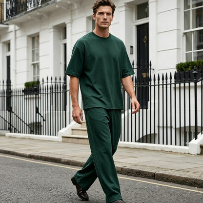 📢📢40% OFF !! ⏰Men's T-Shirt & Wide-Leg Pants 2-Piece Set