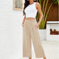 📢📢40% OFF !! ⏰Women's High Waisted Wide Leg Linen Elastic Smock Waist Capri Pants