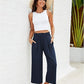 📢📢40% OFF !! ⏰Women's High Waisted Wide Leg Linen Elastic Smock Waist Capri Pants
