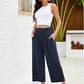 📢📢40% OFF !! ⏰Women's High Waisted Wide Leg Linen Elastic Smock Waist Capri Pants
