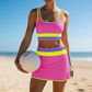 📢📢40% OFF !! ⏰Color Block Patchwork Nylon Sporty 3-Piece Bikini Set - High Waisted & Tummy Control Swimsuit👙🌈