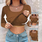 📢60%  OFF !! ⏰Neck Built-in Bra Long Sleeve Ribbed Top Shirts Elegant Skinny Fit Fabric