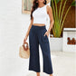 📢📢40% OFF !! ⏰Women's High Waisted Wide Leg Linen Elastic Smock Waist Capri Pants