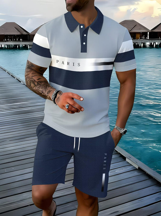 📢📢40% OFF !! ⏰Men's Short Sleeve Casual Set, Summer Beach Fashion Sport Wear, Plaid Pattern, Slim-Fitting, Above the Knee