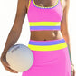 📢📢40% OFF !! ⏰Color Block Patchwork Nylon Sporty 3-Piece Bikini Set - High Waisted & Tummy Control Swimsuit👙🌈