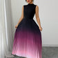 📢📢40% OFF !! ⏰ Ombre Pleated Sleeveless Mock Neck Maxi Dress
