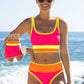 📢📢40% OFF !! ⏰Color Block Patchwork Nylon Sporty 3-Piece Bikini Set - High Waisted & Tummy Control Swimsuit👙🌈