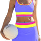 📢📢40% OFF !! ⏰Color Block Patchwork Nylon Sporty 3-Piece Bikini Set - High Waisted & Tummy Control Swimsuit👙🌈