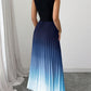 📢📢40% OFF !! ⏰ Ombre Pleated Sleeveless Mock Neck Maxi Dress