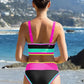 📢📢40% OFF !! ⏰Color Block Patchwork Nylon Sporty 3-Piece Bikini Set - High Waisted & Tummy Control Swimsuit👙🌈