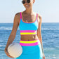 📢📢40% OFF !! ⏰Color Block Patchwork Nylon Sporty 3-Piece Bikini Set - High Waisted & Tummy Control Swimsuit👙🌈