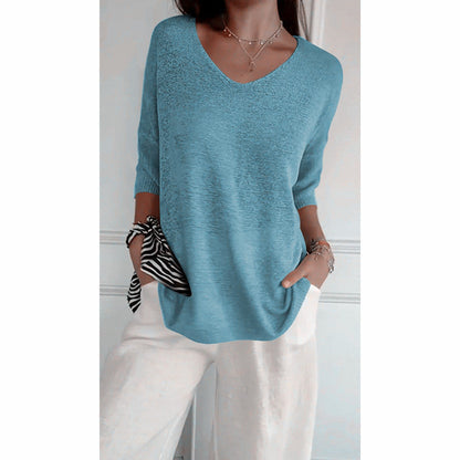 📢📢60% OFF !!!⏰Solid Color Knitted V-neck Top