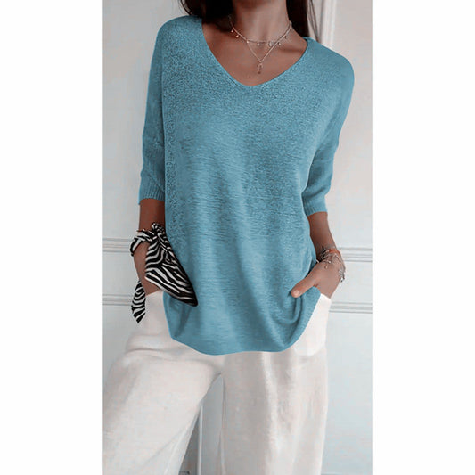 📢📢60% OFF !!!⏰Solid Color Knitted V-neck Top