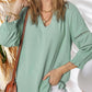 ⏰Limited time sale 50% Off!!🔥🔥Womens 3/4 Lantern Sleeve Casual V-Neck T-Shirts Pleated Loose Hollow-Out Blouse