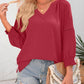 ⏰Limited time sale 50% Off!!🔥🔥Womens 3/4 Lantern Sleeve Casual V-Neck T-Shirts Pleated Loose Hollow-Out Blouse