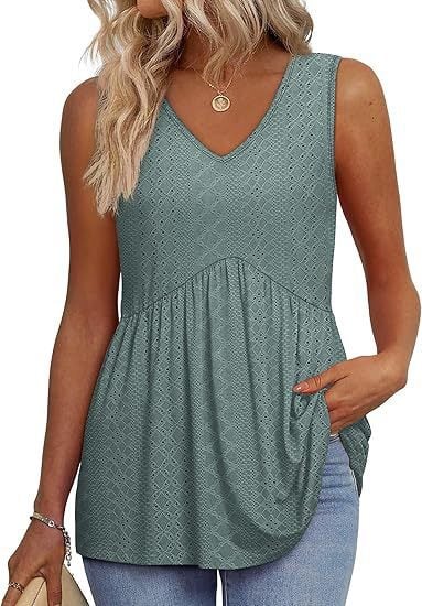 📢📢50% OFF !!!⏰Women Dressy Sleeveless V Neck Babydoll Tank Tops