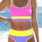 📢📢40% OFF !! ⏰Color Block Patchwork Nylon Sporty 3-Piece Bikini Set - High Waisted & Tummy Control Swimsuit👙🌈
