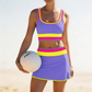 📢📢40% OFF !! ⏰Color Block Patchwork Nylon Sporty 3-Piece Bikini Set - High Waisted & Tummy Control Swimsuit👙🌈