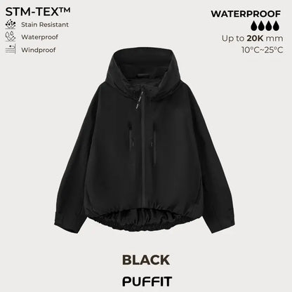 📢📢40% OFF !! ⏰Wide-Brim Hood💧Short Oversized Rain Jacket With Bubble Hem,Adjustable Cuffs