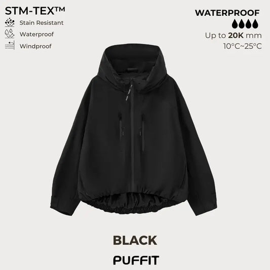 📢📢40% OFF !! ⏰Wide-Brim Hood💧Short Oversized Rain Jacket With Bubble Hem,Adjustable Cuffs