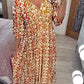 🔥Vacation Casual Print V-Neck Waist Wrap Long Dress