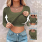 📢60%  OFF !! ⏰Neck Built-in Bra Long Sleeve Ribbed Top Shirts Elegant Skinny Fit Fabric