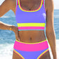 📢📢40% OFF !! ⏰Color Block Patchwork Nylon Sporty 3-Piece Bikini Set - High Waisted & Tummy Control Swimsuit👙🌈