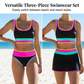 📢📢40% OFF !! ⏰Color Block Patchwork Nylon Sporty 3-Piece Bikini Set - High Waisted & Tummy Control Swimsuit👙🌈