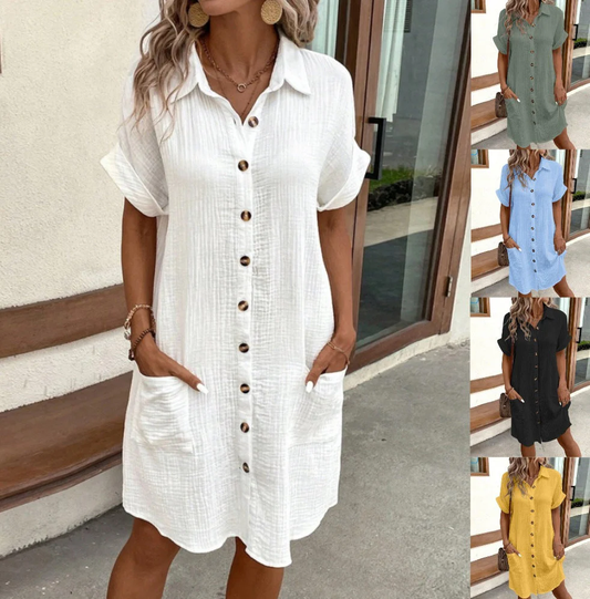 📢📢BIG SALE ⏰Women's Buttoned Short Sleeve Pocket Casual Shirt Dress