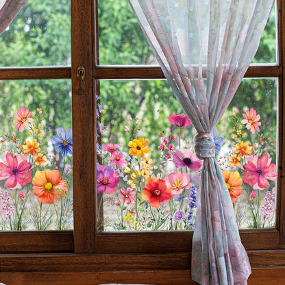 📢📢40% OFF !! ⏰Colorful Floral Bouquet Window Sticker – Vibrant design, easy peel & removable – Perfect for home, cafe & spring decor ✨
