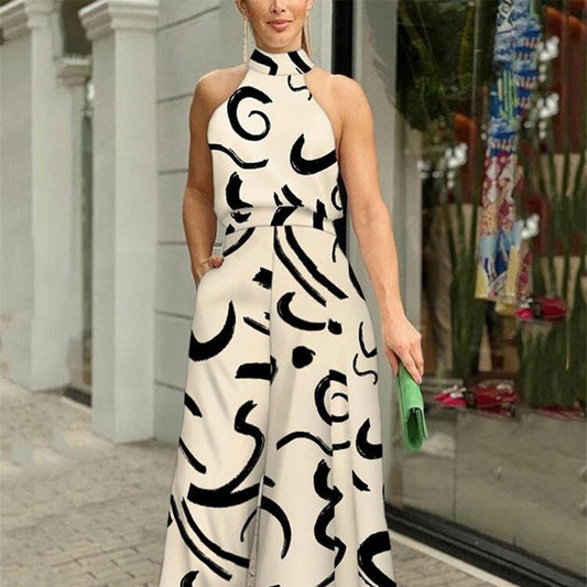 📢📢40% OFF !! ⏰Women's Stylish Slim Fit Wide Leg Printed Jumpsuit