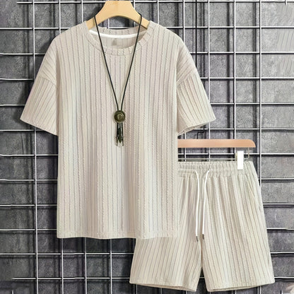 📢📢40% OFF !! ⏰Men’s Summer 2-piece Set - Drop Shoulder T-shirt and Drawstring Shorts