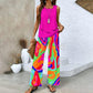 📢📢40% OFF !! ⏰Women’s Trendy Print 2-Piece Outfit – Sleeveless Top & Pants Combo!"