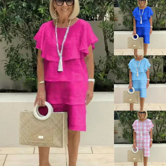 📢📢Big Sale Now On!⏰👗Summer New Arrival✨Ruffle Short Sleeve Knee-Length Chiffon Dress