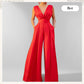 📢📢40% OFF !! ⏰Women's V-Neck Short Sleeve Wide-Leg Jumpsuit