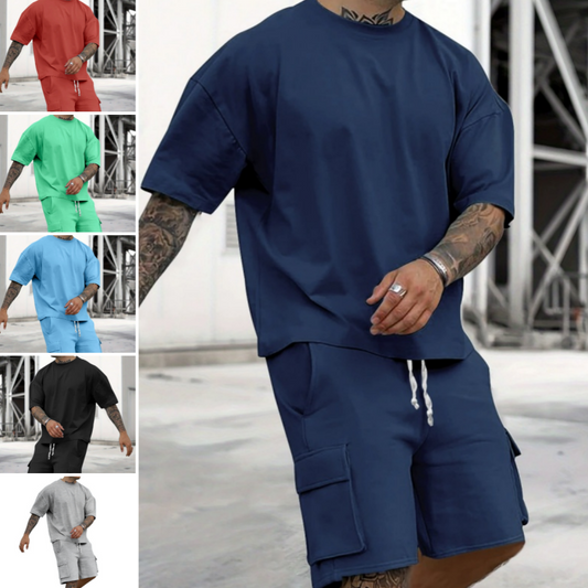 📢📢40% OFF !! ⏰Men's Casual Short Sleeve T-Shirt Shorts Set