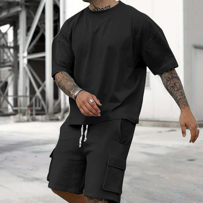 📢📢40% OFF !! ⏰Men's Casual Short Sleeve T-Shirt Shorts Set